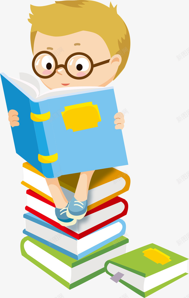 坐在书本上看书png免抠素材_新图网 https://ixintu.com 书本 书籍 坐着 坐着读书 学习 学生 男孩 看书 眼镜