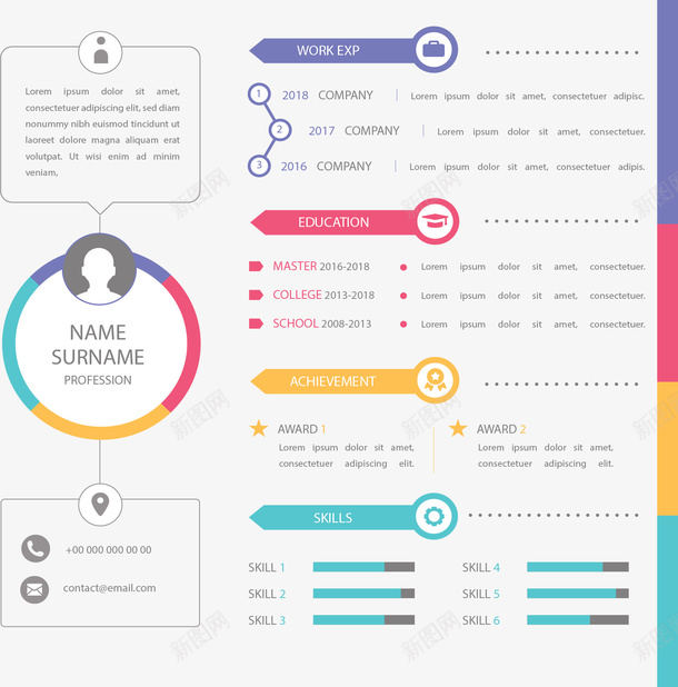 彩色分类个人简历矢量图ai_新图网 https://ixintu.com 个人简历 彩色分类标签 彩色简历 矢量png 简历 矢量图