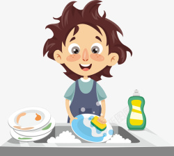做家务正在洗碗的男孩高清图片