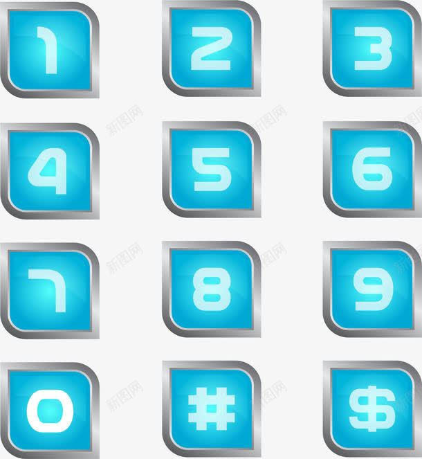 蓝色数字1到9png免抠素材_新图网 https://ixintu.com 数字1到9 数字按钮 方块按钮 蓝色