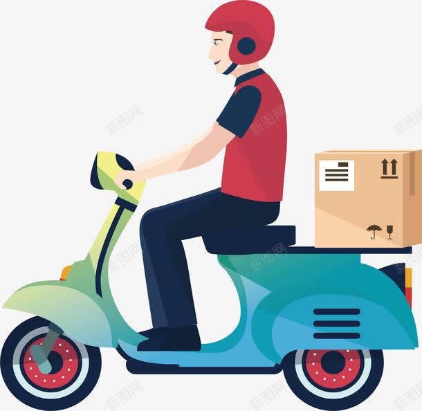 骑摩托的送货员png免抠素材_新图网 https://ixintu.com 外卖员 外卖骑士 矢量png 蓝色摩托车 送快递 送货员 骑摩托