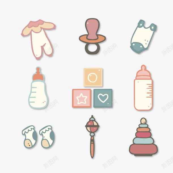 创意婴儿用品图标png_新图网 https://ixintu.com 奶嘴 奶嘴图案 奶瓶 婴儿用品 母婴产品 背景装饰