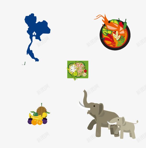 泰国旅行图标元素png_新图网 https://ixintu.com 地图 大象 水果 泰国旅行 美食