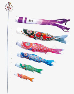 太郎和风紫色五枚鲤鱼旗高清图片