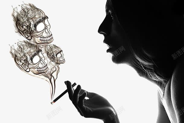 创意禁烟png免抠素材_新图网 https://ixintu.com 一吸烟的女士 三个烟雾骷髅头 不抽烟