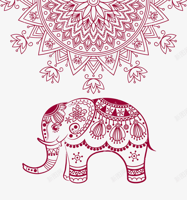 印度风抽象花纹跟大象png免抠素材_新图网 https://ixintu.com 印度风 图案 大象 线描 线条 花纹 装饰 风情特色