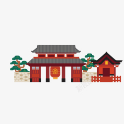 红色按钮插图中国传统寺庙手绘矢量图高清图片