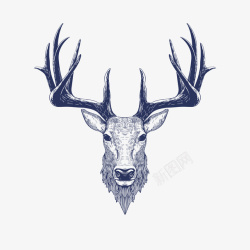 素描鹿头卡通手绘灰色的鹿头高清图片