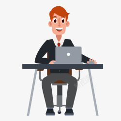 卡通业务员一个扁平化的坐在电脑前的男子高清图片