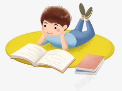 趴着看书的小孩卡通可爱插图世界读书日看书的小高清图片