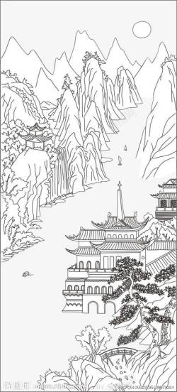 水墨北京手绘山水高清图片