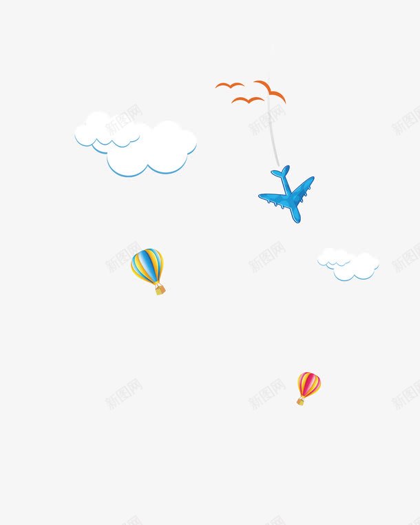 天空小图标png_新图网 https://ixintu.com PNG图形 PNG装饰 云朵 热气球 装饰 飞机