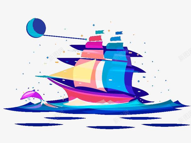 彩色帆船png免抠素材_新图网 https://ixintu.com 3D c4d 三维 创意海报 卡通场景 卡通船 合成 帆船 彩色 立体 航行