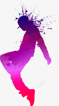 紫色水彩跳舞潮男素材