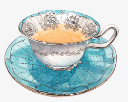 花纹蓝色下午茶杯子素材