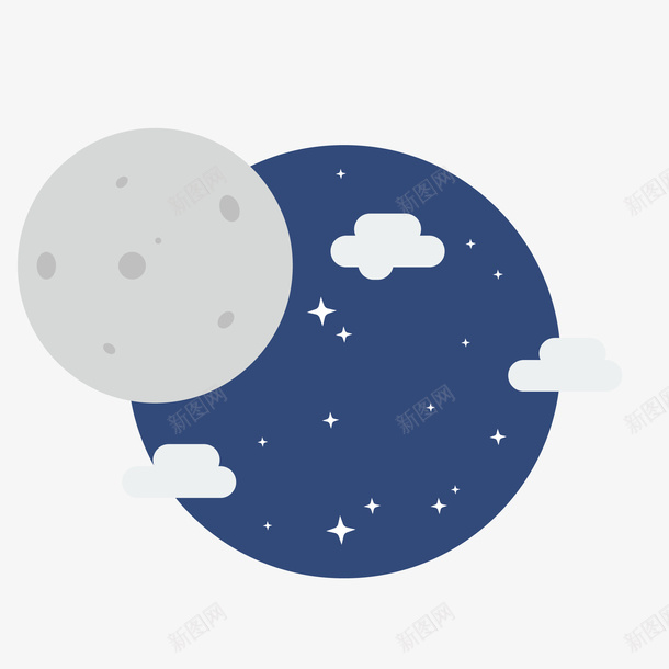卡通创意星空标签png免抠素材_新图网 https://ixintu.com 云朵 创意 卡通 星空 月球 标签设计 漫画 贴纸设计