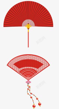 红色中国风剪纸画扇素材
