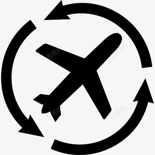 飞机剪影与箭圈图标png_新图网 https://ixintu.com 圆形箭头图标 机场 箭 航空 运输 飞机 飞行