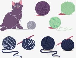 卡通猫咪毛线团素材