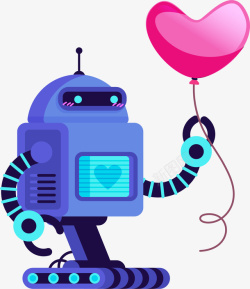 科幻题材插画手拿爱心气球的机器人插画高清图片