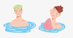 享受温泉卡通洗澡人物高清图片