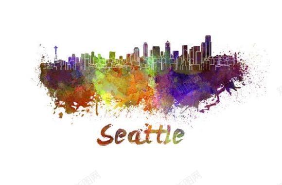 黄鹤楼logo西雅图城市插画背景