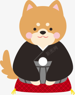 日式风画册卡通穿和服的小狗高清图片