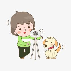 插画相机卡通小女孩和狗高清图片