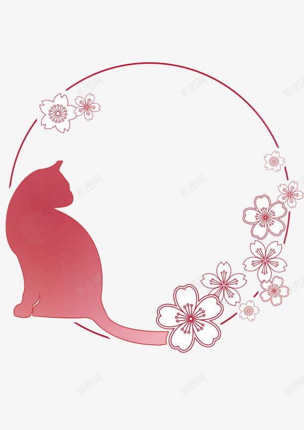 创意手绘猫背景花环png图片免费下载 素材7sieapaae 新图网