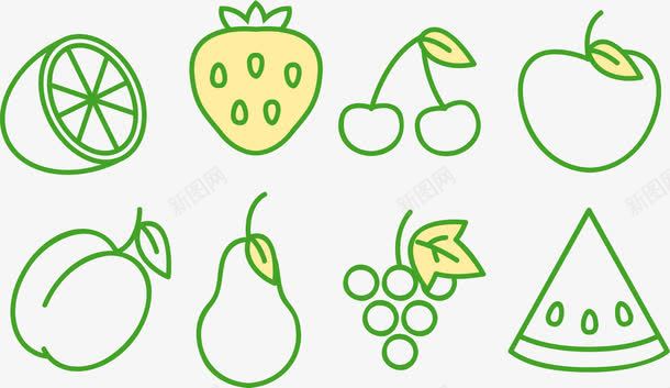 绿色线条水果png免抠素材_新图网 https://ixintu.com 俯拍水果 俯视图 水果 绿色