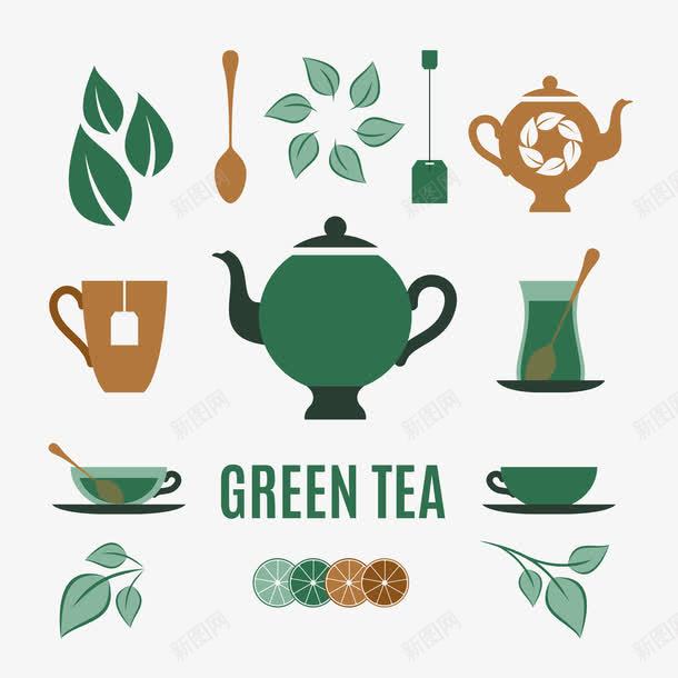 茶元素图标png_新图网 https://ixintu.com AI格式 AI符号 勺 图标 柠檬 绿茶 茶元素图标矢量素材 茶包 茶叶 茶壶 茶杯