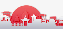 国庆节旅游卡通剪纸风建筑banner高清图片