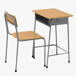白色学生简单桌子简单棕色学生桌椅高清图片