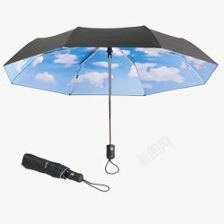 蓝色天空伞黑色晴雨伞高清图片