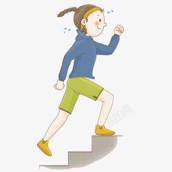 健步走运动爬楼梯晨练的女孩高清图片