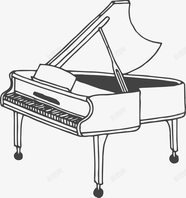 插画 广告设计 扁平化简约黑白样式 极简黑白图样 简笔画装饰 钢琴