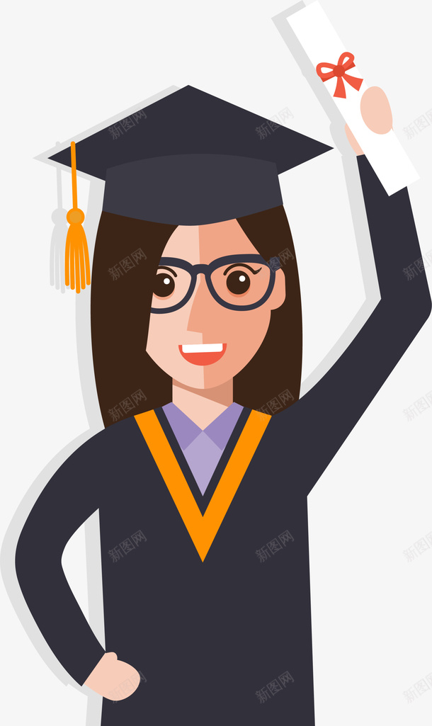 穿着学士服的女孩png免抠素材_新图网 https://ixintu.com 女孩 学位 学士学位 学士服 学生 帽子 毕业证 眼镜 笑脸