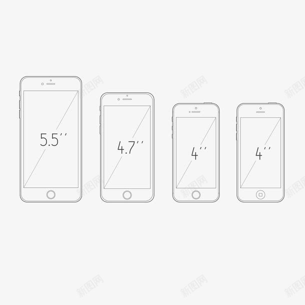 手机尺寸矢量图ai免抠素材_新图网 https://ixintu.com iPhone6 iPhone6模板 尺寸 屏幕大小 矢量图