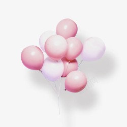 一束紫色的花粉色气球高清图片