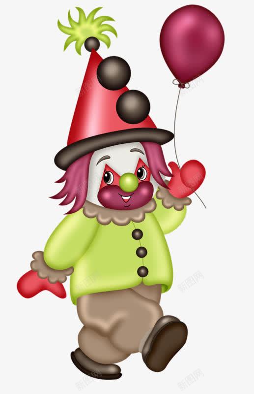 卡通手绘小丑png免抠素材_新图网 https://ixintu.com 可爱小丑 尖帽子 搞笑小丑 气球 绿鼻子