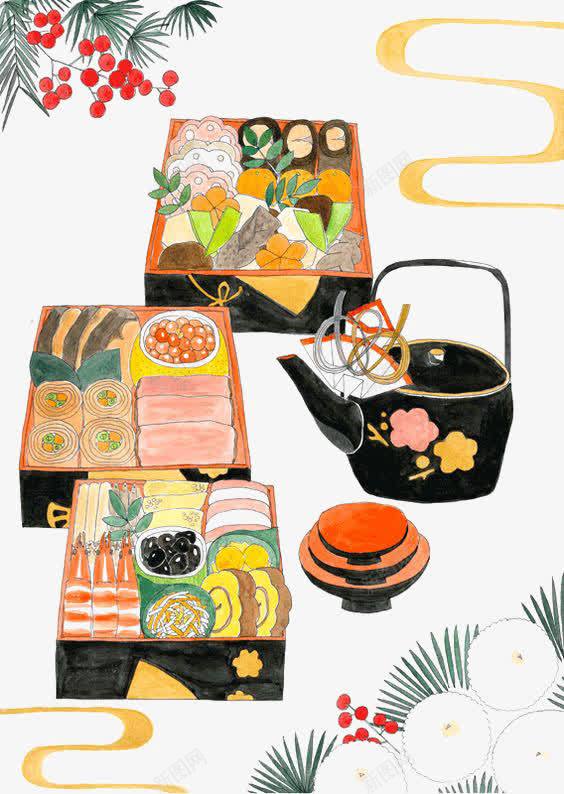 卡通日式美食png免抠素材_新图网 https://ixintu.com 便当 卡通 手绘 插画 日式 美食 茶壶