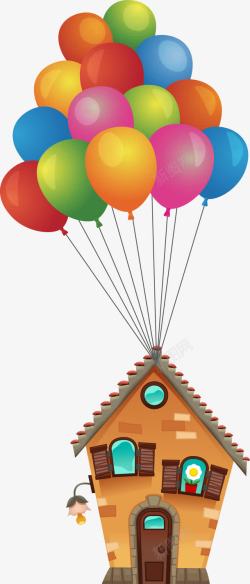 气球带着飞的房子可爱炫彩气球飞屋高清图片