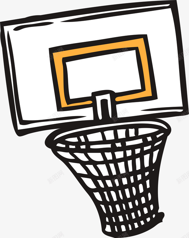 卡通手绘篮球框png免抠素材_新图网 https://ixintu.com 可爱卡通 图形框 矢量图案 篮球 篮筐 线描 运动
