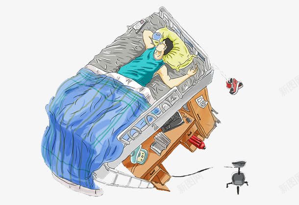 睡觉的男孩插画png免抠素材_新图网 https://ixintu.com 创意 学习桌 学生宿舍 插画 男孩 睡觉