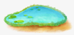 卡通手绘绿色的池塘素材