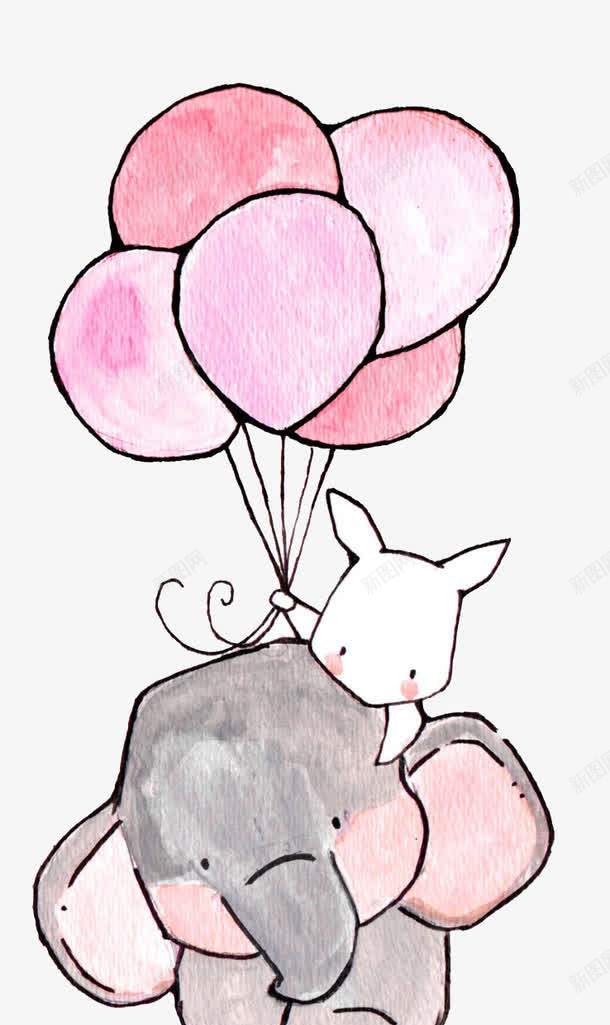 大象与小白兔png免抠素材_新图网 https://ixintu.com Q版大象 伙伴 动物 友谊 友谊万岁 小朋友 母婴卡通 粉色气球