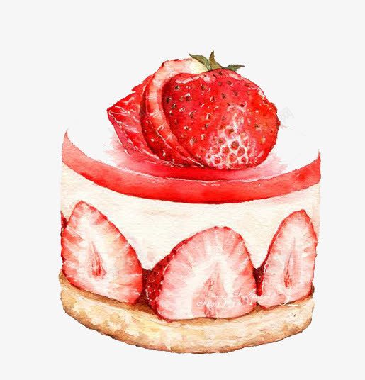 水彩蛋糕png免抠素材_新图网 https://ixintu.com 卡通 手绘 水彩 草莓 蛋糕 装饰