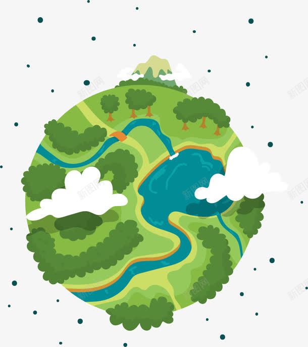 绿色卡通河流地球png免抠素材_新图网 https://ixintu.com 世界环境日 地球 河流 环保 生态循环 绿化 自然