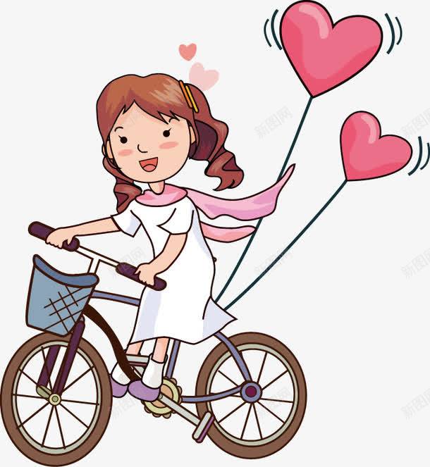 骑着自行车的美女png免抠素材_新图网 https://ixintu.com 卡通 气球 美女 自行车