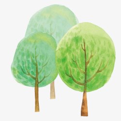 卡通小清新手绘风绿树春天树木素素材